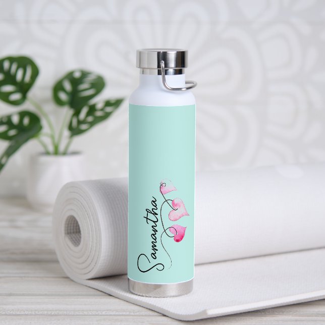 Cute Painted Hearts Personalised Water Bottle (Yoga)