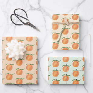 Cute Painted Peach Fruit Illustration  Wrapping Paper Sheet
