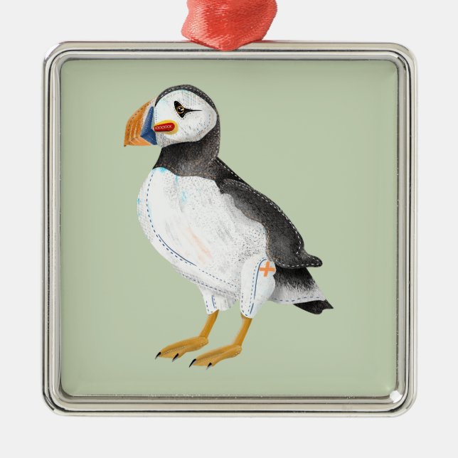 Cute painted puffin metal ornament (Front)