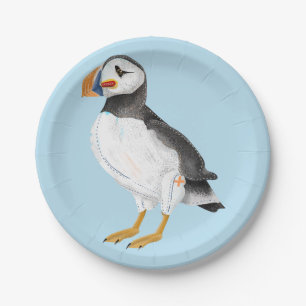 Cute painted puffin paper plate