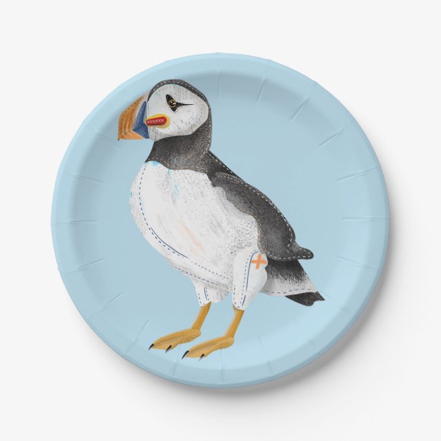 Cute painted puffin paper plate (Front)