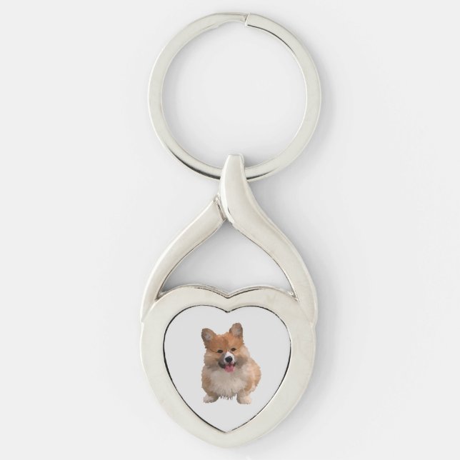 Cute Painted Welsh Corgi Heart Key Chain (Front)