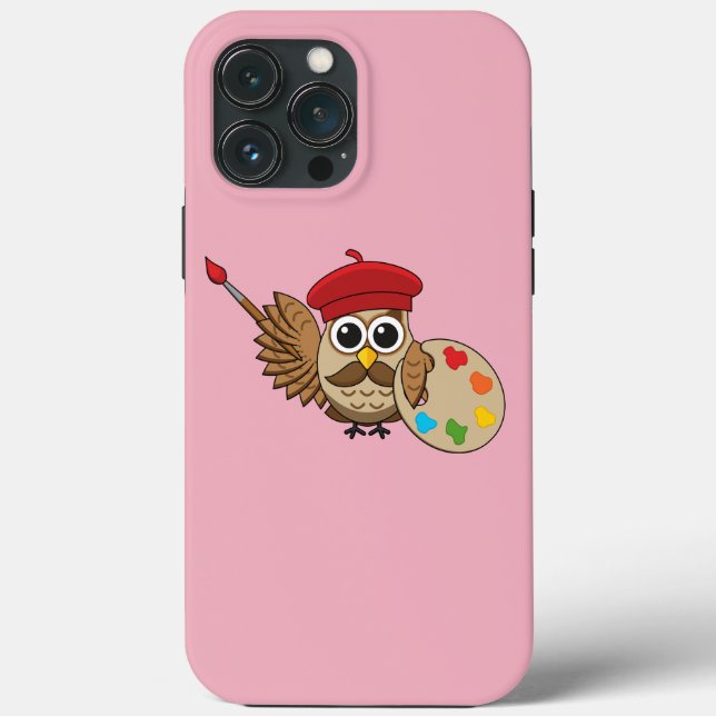 Cute Painter Owl Cartoon Case-Mate iPhone Case (Back)