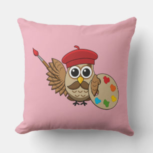 Cute Painter Owl Cartoon Cushion