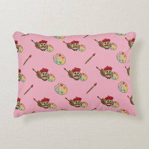 Cute Painter Owl Cartoon Decorative Cushion