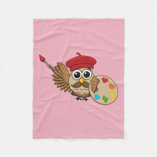 Cute Painter Owl Cartoon Fleece Blanket