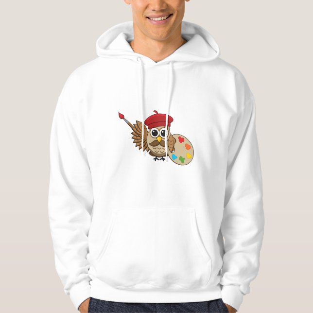Cute Painter Owl Cartoon Hoodie (Front)