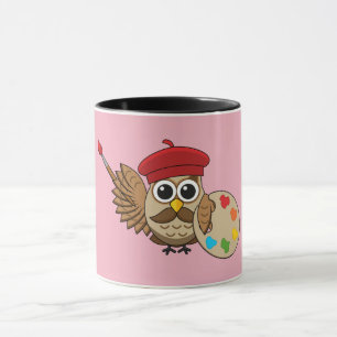 Cute Painter Owl Cartoon Mug