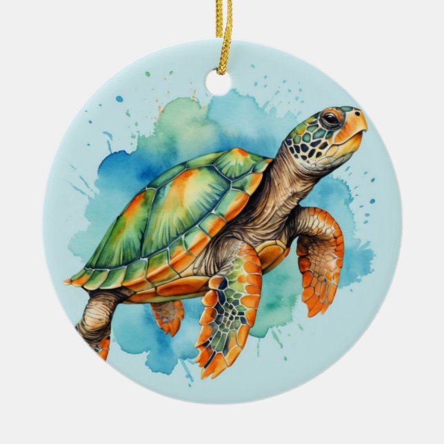 Cute Painting Turtle Ceramic Ornament (Front)