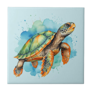Cute Painting Turtle Ceramic Tile