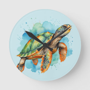 Cute Painting Turtle Round Clock