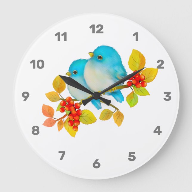 Cute Pair of Bluebirds Wall Clock (Front)