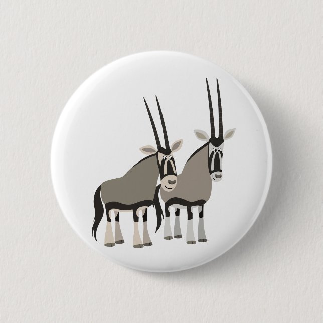 Cute Pair of Cartoon Oryxes Button Badge (Front)