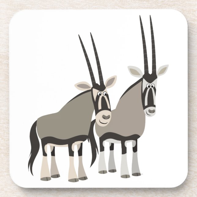 Cute Pair of Cartoon Oryxes Coasters Set (Front)