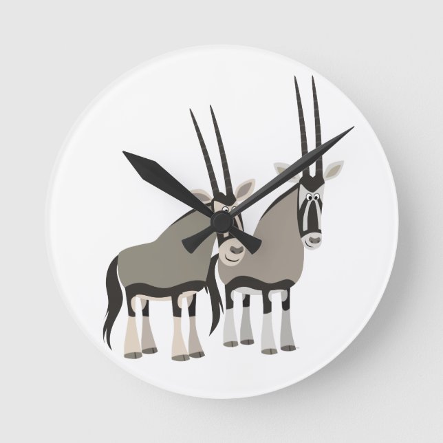 Cute Pair of Cartoon Oryxes Wall Clock (Front)