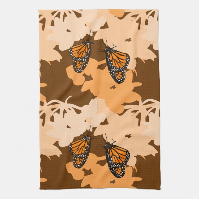 Cute Pair of Monarch Butterflies Orange Tea Towel (Vertical)