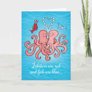 Cute Pair of Octopuses (Octopi) Valentines Day Holiday Card