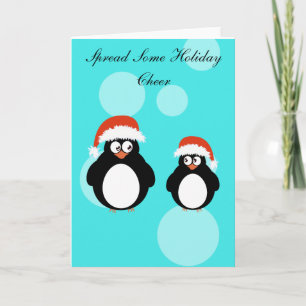 Cute pair of penguins red hat cheer holiday card