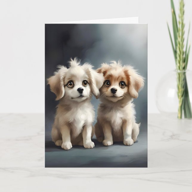 Cute Pair of Sibling Puppies Portrait Best Friends Card (Front)