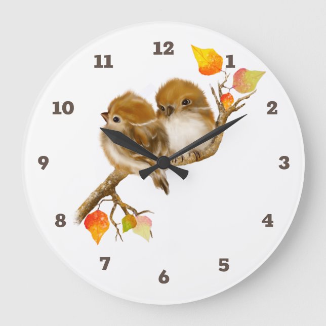 Cute Pair of Sparrow Birds Wall Clock (Front)