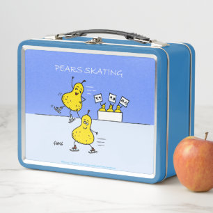 Cute Pairs Figure Skating Funny Pears Cartoon    Metal Lunch Box
