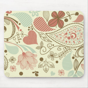 Cute Paisley Hearts & Flowers Retro Floral Mouse Pad