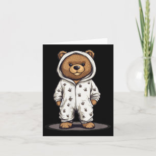 Cute Pajama Bear Outfit For Pyjamas And Teddy Bear Card