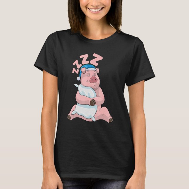Cute Pajama for Women   Nigh  Sleeping Pig T-Shirt (Front)
