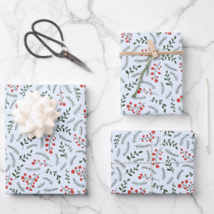 Cute pale blue foliage greenery leaves pattern wrapping paper sheet