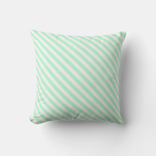 Cute Pale Green and White Diagonal Stripes Cushion