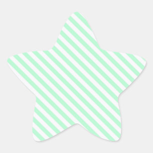 Cute Pale Green and White Diagonal Stripes Star Sticker