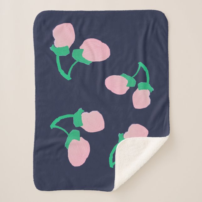Cute Pale Pink Berries Minimalistic Blanket (Front)