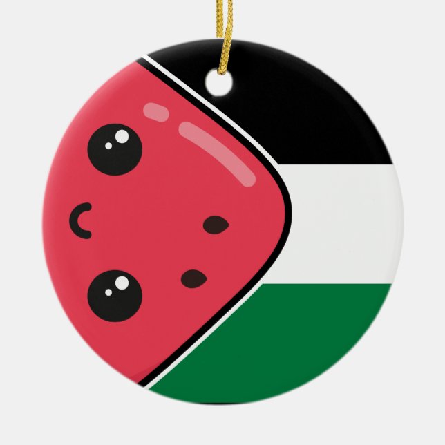 Cute Palestine flag with watermelon-Free Palestin  Ceramic Ornament (Front)