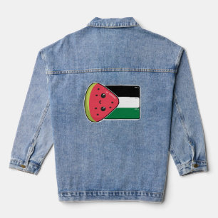 Cute Palestine flag with watermelon-Free Palestin  Denim Jacket