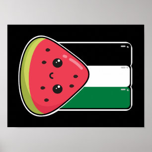 Cute Palestine flag with watermelon-Free Palestin  Poster