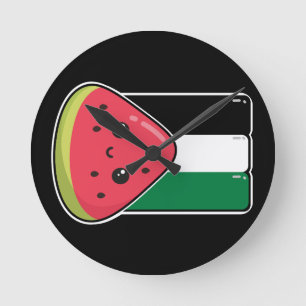 Cute Palestine flag with watermelon-Free Palestin  Round Clock