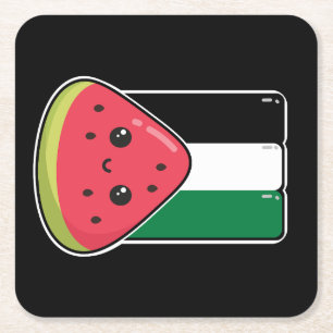 Cute Palestine flag with watermelon-Free Palestin Square Paper Coaster