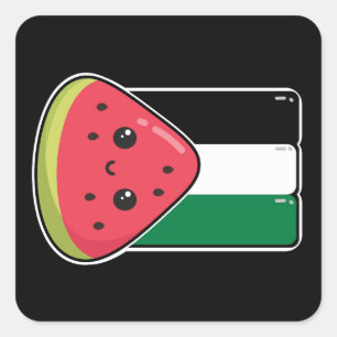 Cute Palestine flag with watermelon-Free Palestin Square Sticker