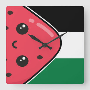Cute Palestine flag with watermelon-Free Palestin  Square Wall Clock