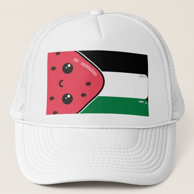 Cute Palestine flag with watermelon-Free Palestin  Trucker Hat (Front)