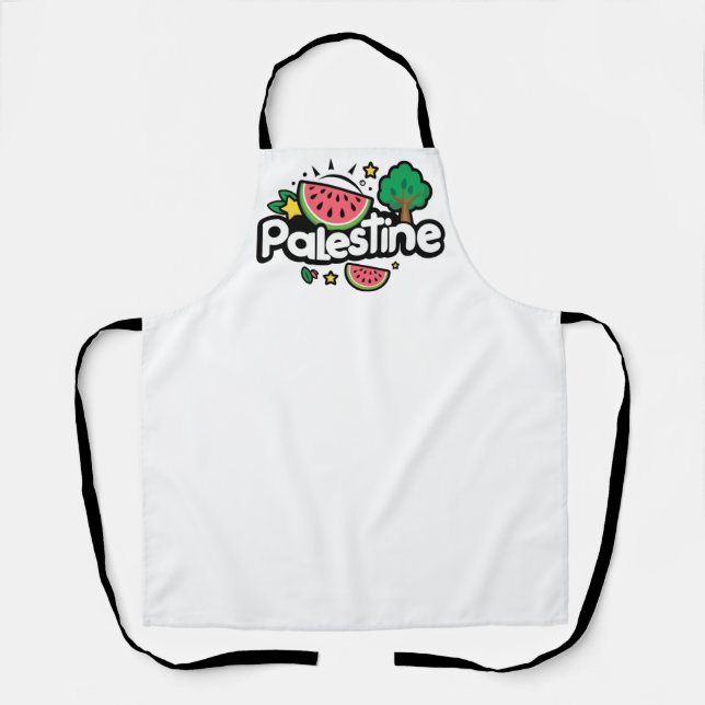 Cute Palestine word surrounded by watermelons tree Apron (Front)