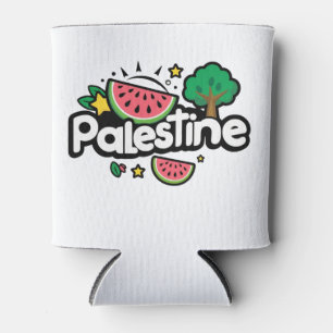 Cute Palestine word surrounded by watermelons tree Can Cooler