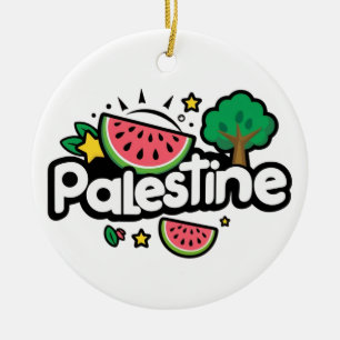Cute Palestine word surrounded by watermelons tree Ceramic Ornament