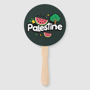 Cute Palestine word surrounded by watermelons tree Hand Fan