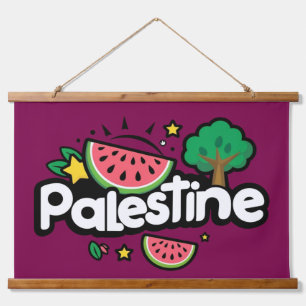 Cute Palestine word surrounded by watermelons tree Hanging Tapestry