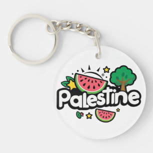 Cute Palestine word surrounded by watermelons tree Key Ring