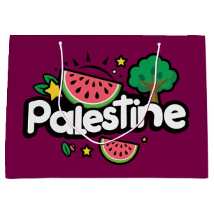 Cute Palestine word surrounded by watermelons tree Large Gift Bag