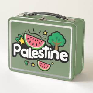 Cute Palestine word surrounded by watermelons tree Metal Lunch Box
