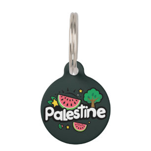 Cute Palestine word surrounded by watermelons tree Pet Tag