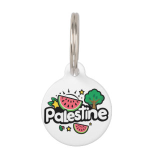 Cute Palestine word surrounded by watermelons tree Pet Tag